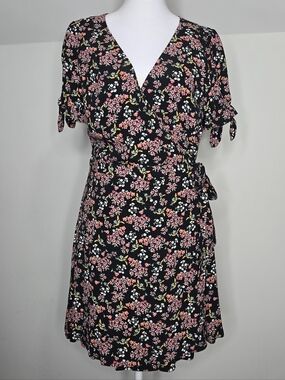 LOFT Floral Wrap Romper Dress Size 8 NWT Black Pink Skort Tie Waist